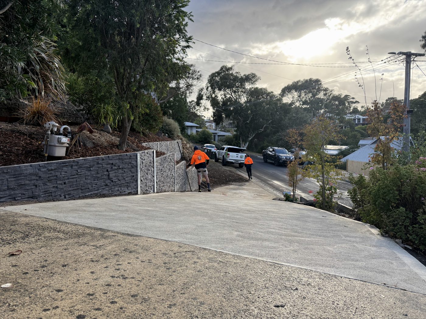 Ocean Grove concrete sleeper retaining wall, finished